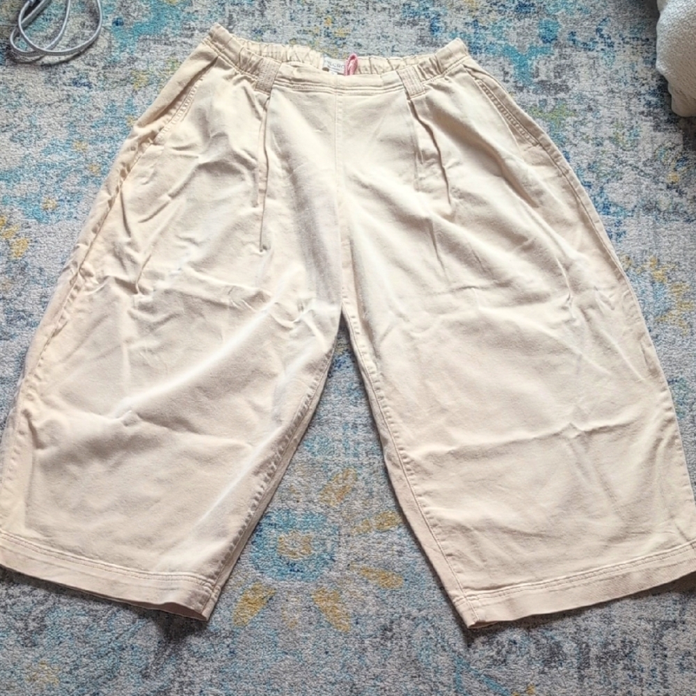 Pilcro For Anthropologie Cream Wide-Leg Cropped Pants